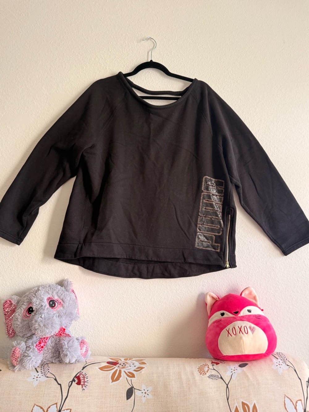Puma Black Crewneck Sweatshirt with Side Zip and Logo oversized size L